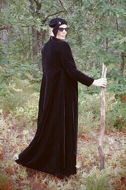 1960s Black Velvet Opera Coat with Rhinestone Buttons – Size S/M
